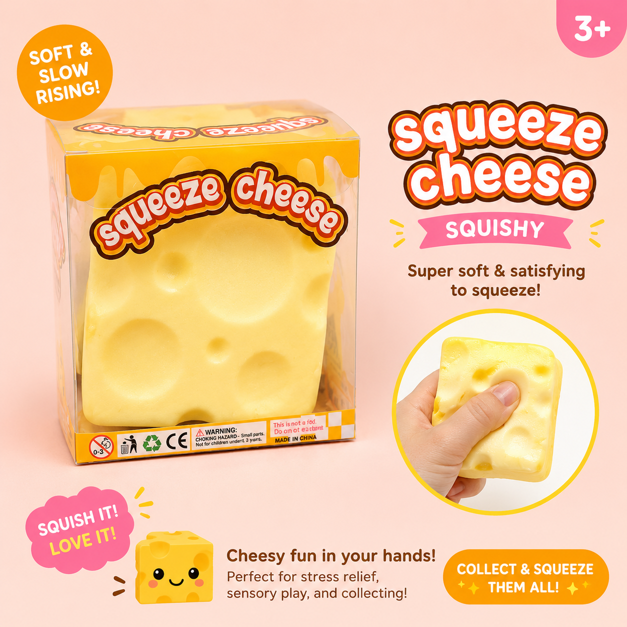 🧀 Squeeze Cheese Cube Squishy Toy