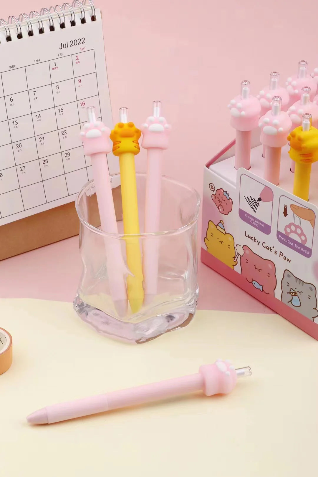 Kawaii mechanical pencil lucky cat paw squishy topper side view - Overrated Korean Beauty & More