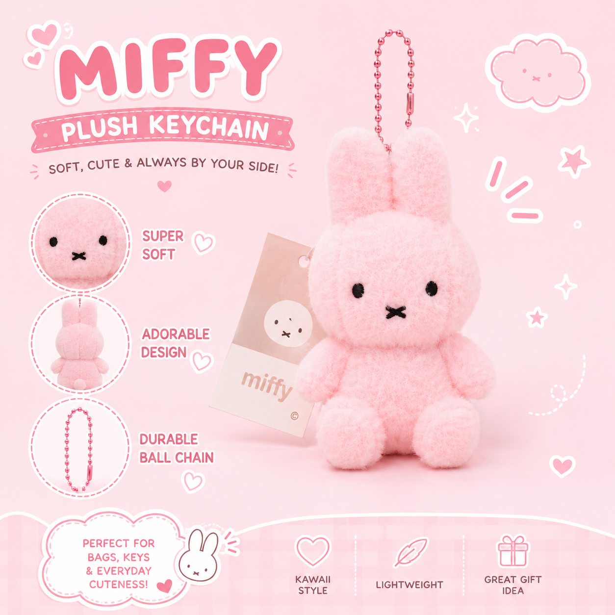 Miffy Sitting Pink Plush Keyring