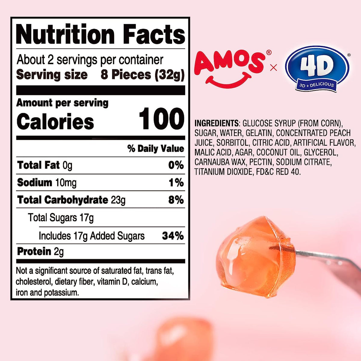 Amos 4D Fruit Gummy - Peach Burst Juice Filled