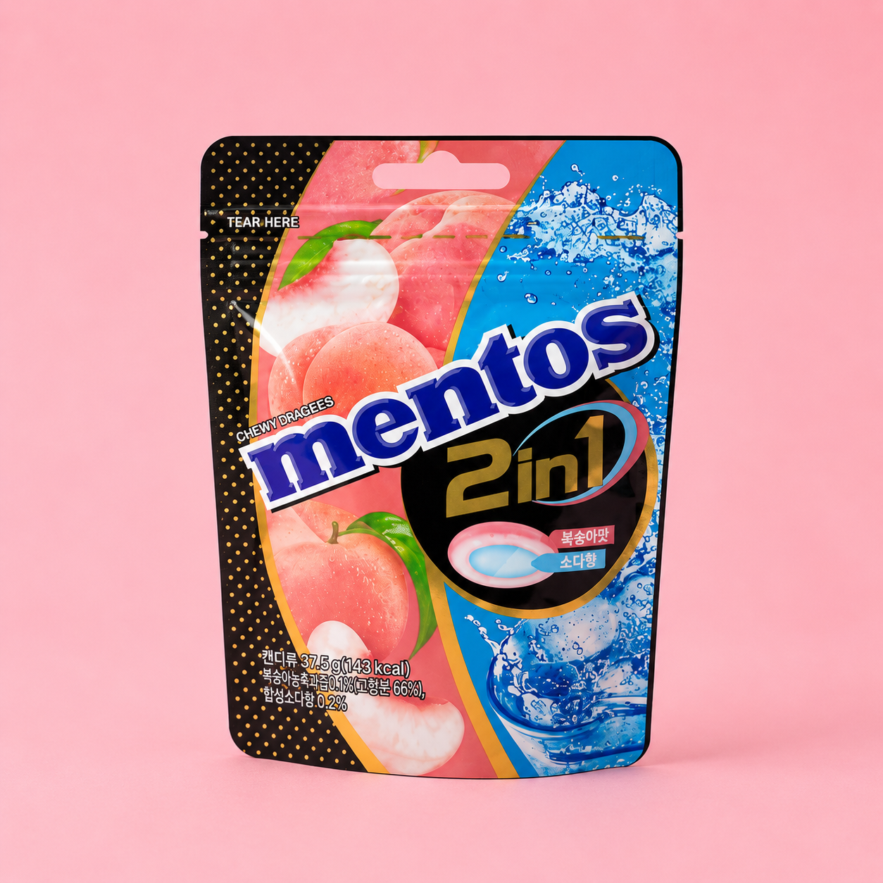 Mentos Korea 2 in 1 Candy Peach & Soda 1.76oz