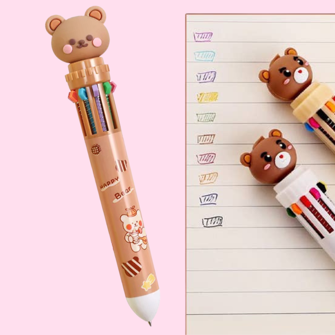 Kawaii Teddy Bear 10-in-1 Multicolor Pen