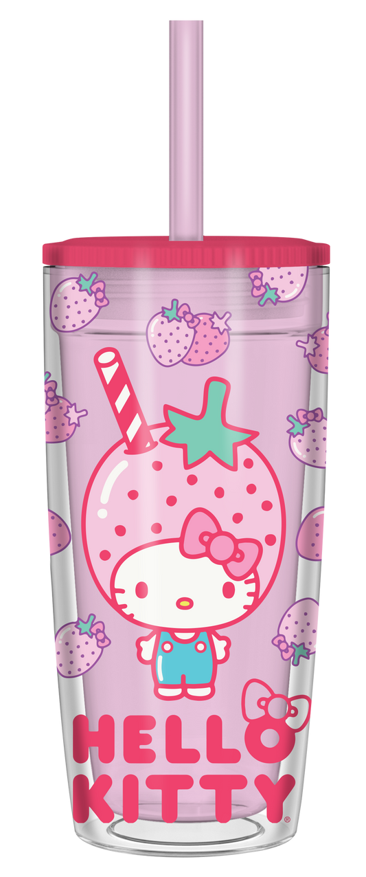 Hello Kitty Strawberry 20oz Spill Resistant Plastic Tumbler