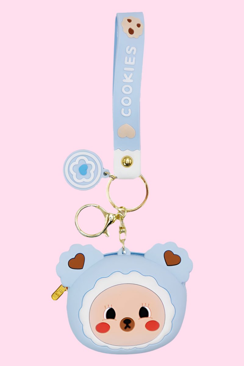 Cookie Bear Zipper Silicone Coin Purse Keychain