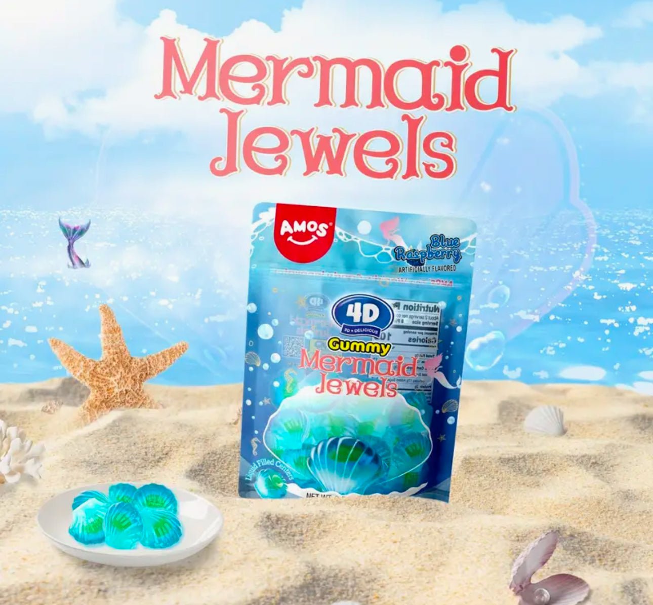 Amos Mermaid Jewels 4D Fruit Filled Gummies - OVERRATED