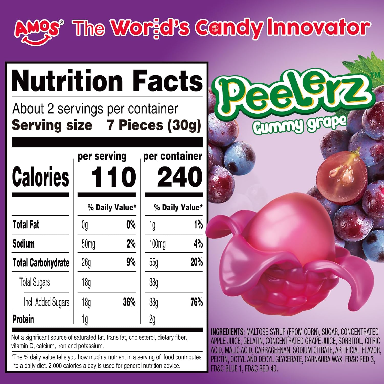 Amos Peelable Gummy Grape, Peelerz Gummy Grape Peeling Candy,Resealable 2.19oz Bag - OVERRATED