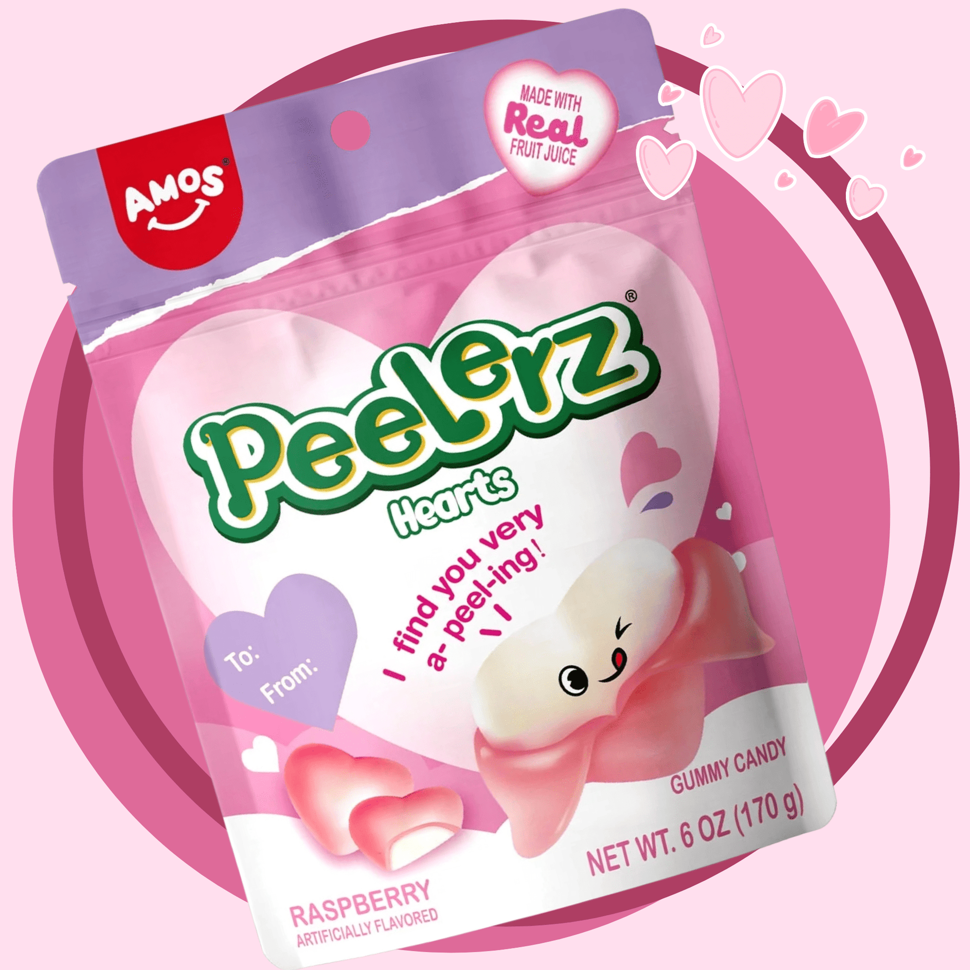 Korean candy snacks Amos Peelerz Valentine gummy hearts 6oz bag - Overrated Korean Beauty & More