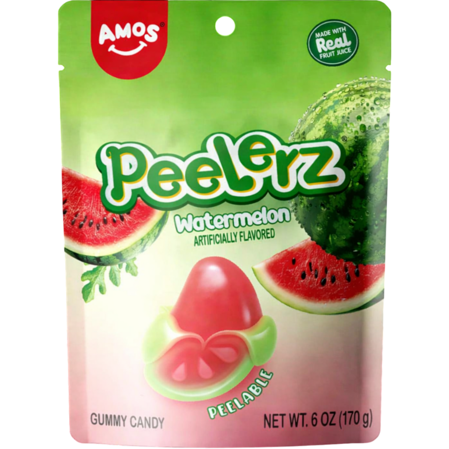 Korean peelable gummy candy Amos Peelerz watermelon flavor bag - Overrated Korean Beauty & More