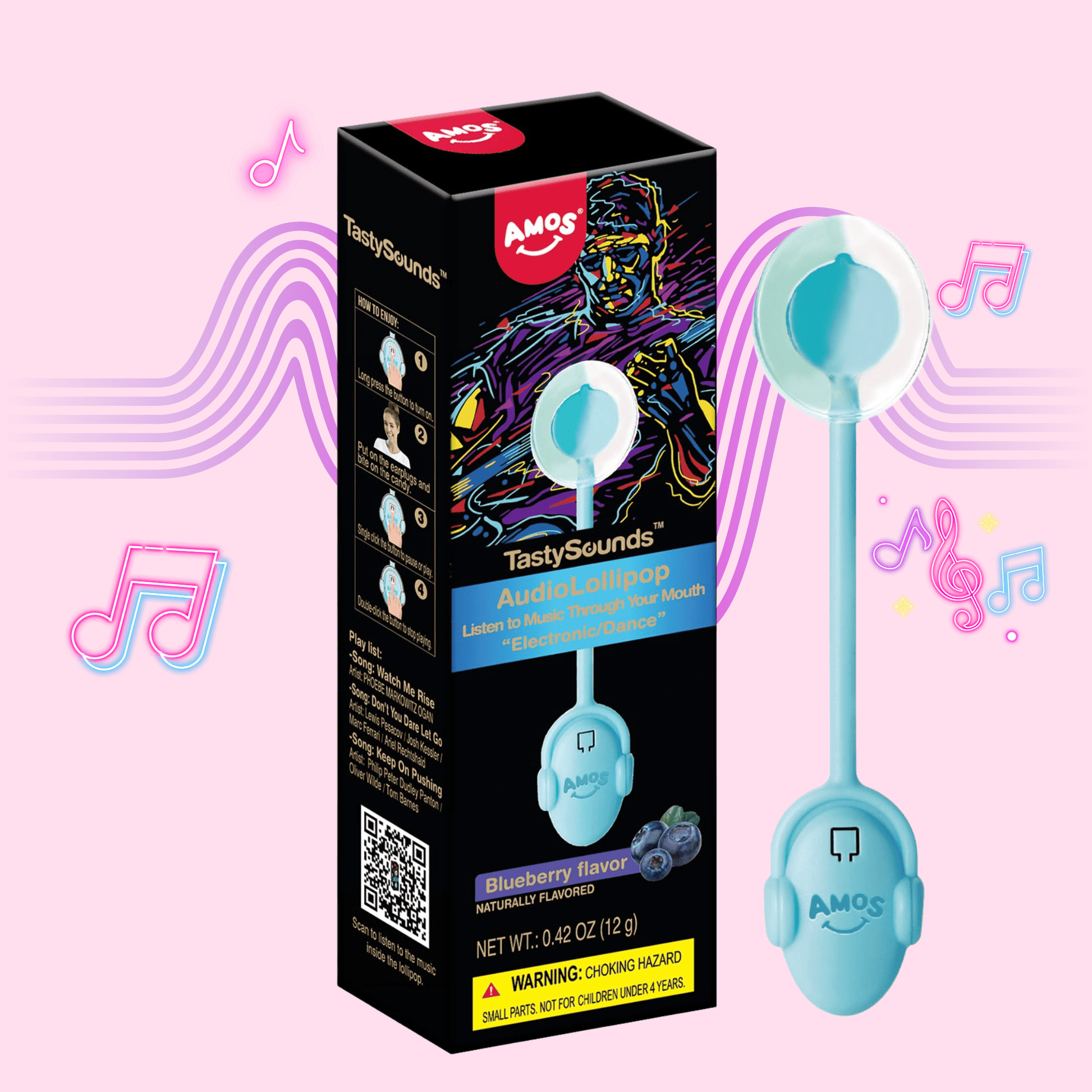 Korean candy lollipop Amos Tasty Sounds blueberry dance flavor - Overrated Korean Beauty & More