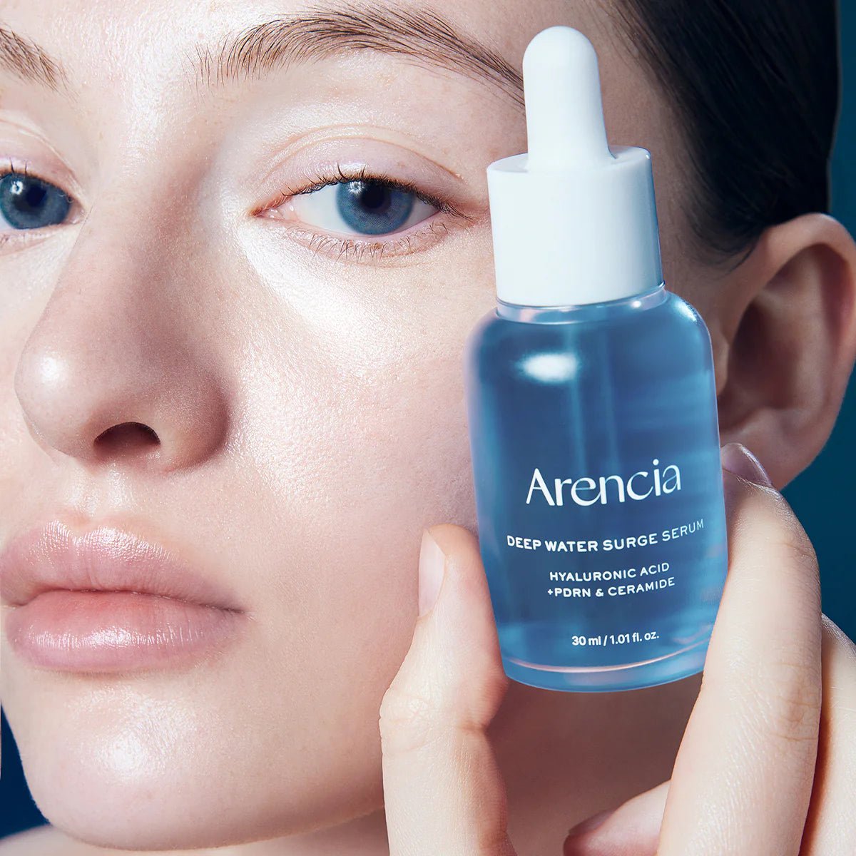 Korean hydrating serum Arencia Deep Water Surge lifestyle photo glowing skin - Overrated Korean Beauty & More