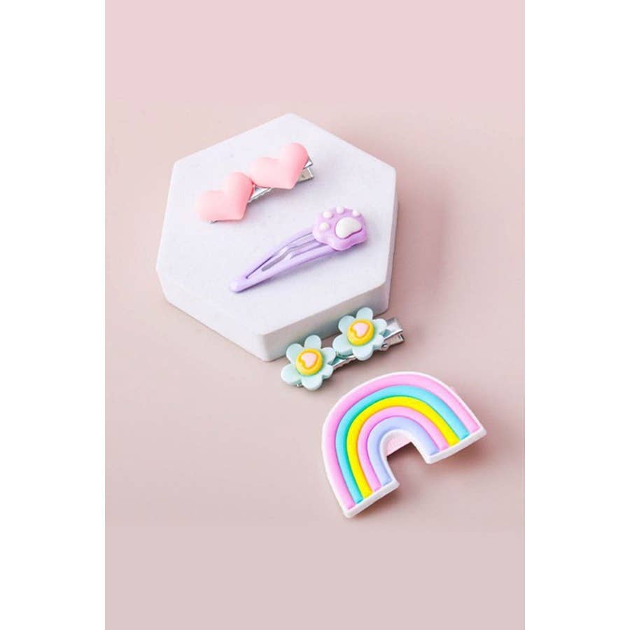 Rainbow Heart Hair Clip Set