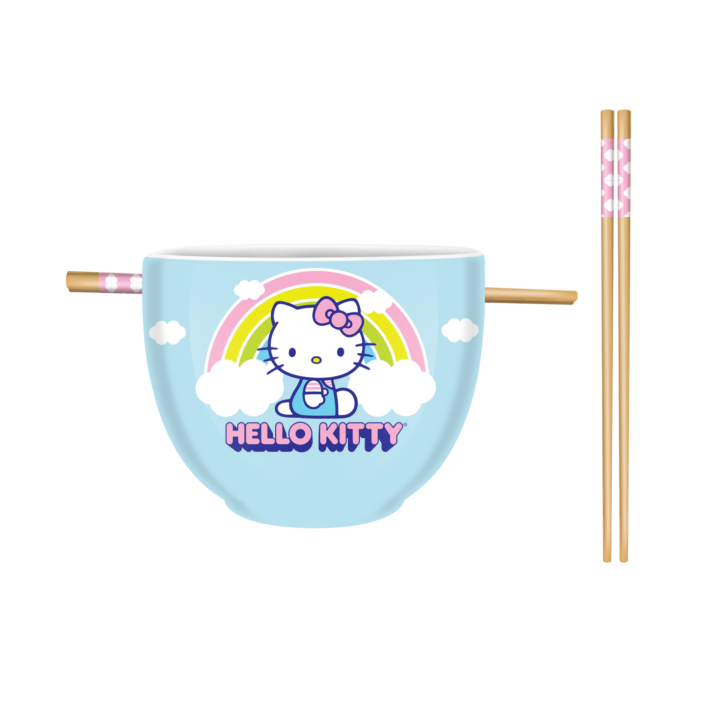 Hello Kitty Rainbow Clouds Sitting  20oz Ceramic Ramen Bowl