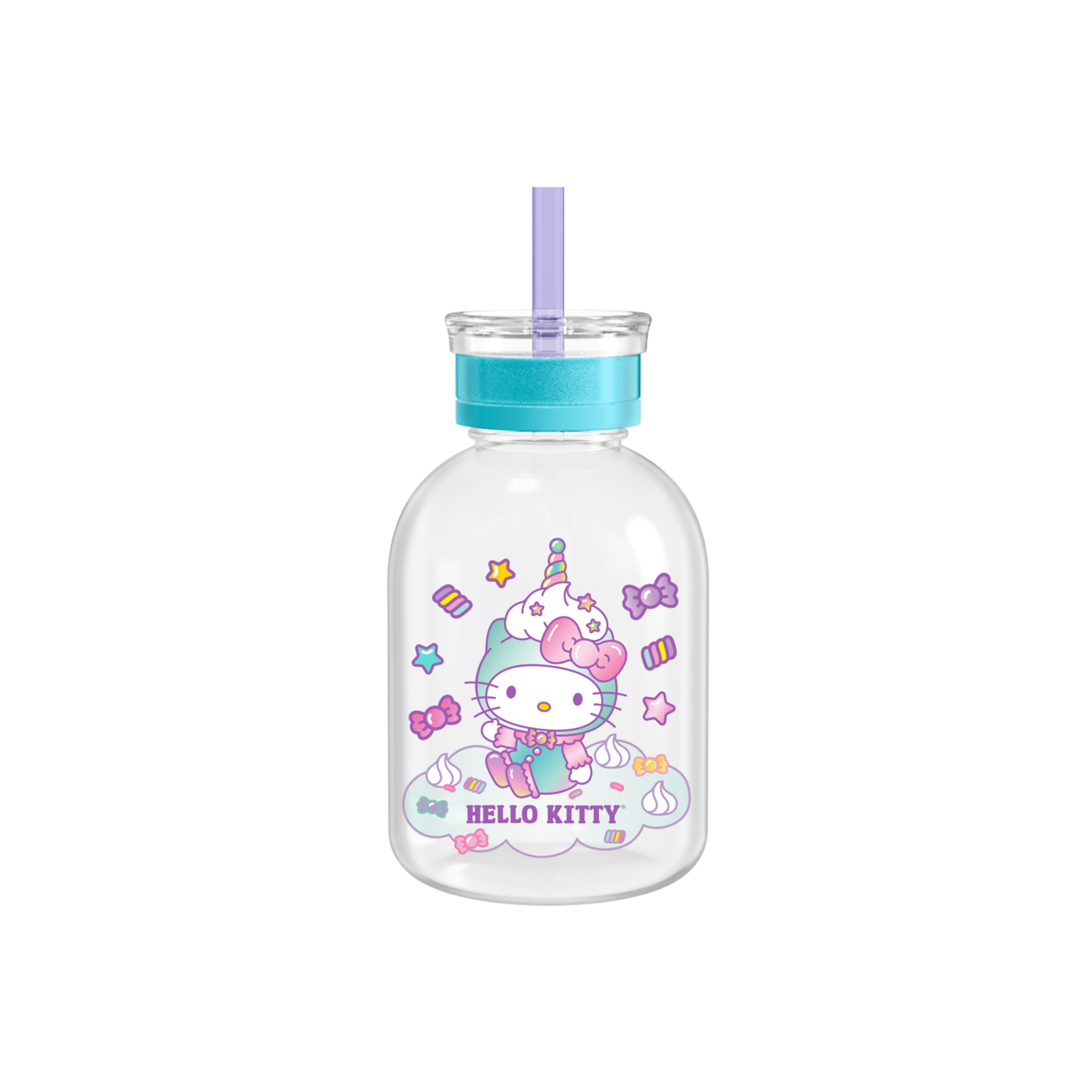 Dreamland Unicorn Candy Cloud 15oz Glass Milk Bottle w/Straw