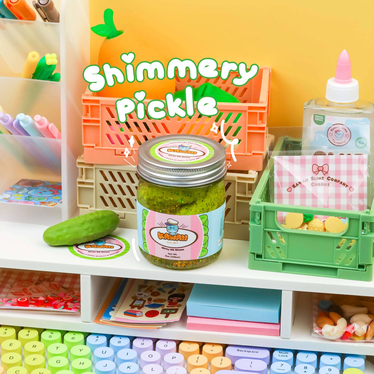 Grandma’s Famous Homemade Kawaii Shimmery Pickle Clear Slime