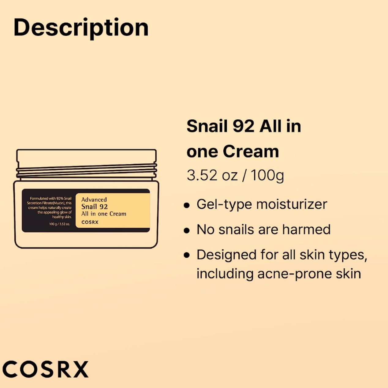 COSRX Advanced Snail 92 All in one Cream Moisturizer: Tube