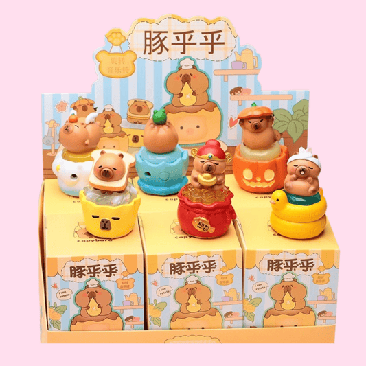 Capybara Daily Life Rotating Glow Music Box Blind Box – Kawaii Animal Collectible (6 Designs + Secret) - OVERRATED