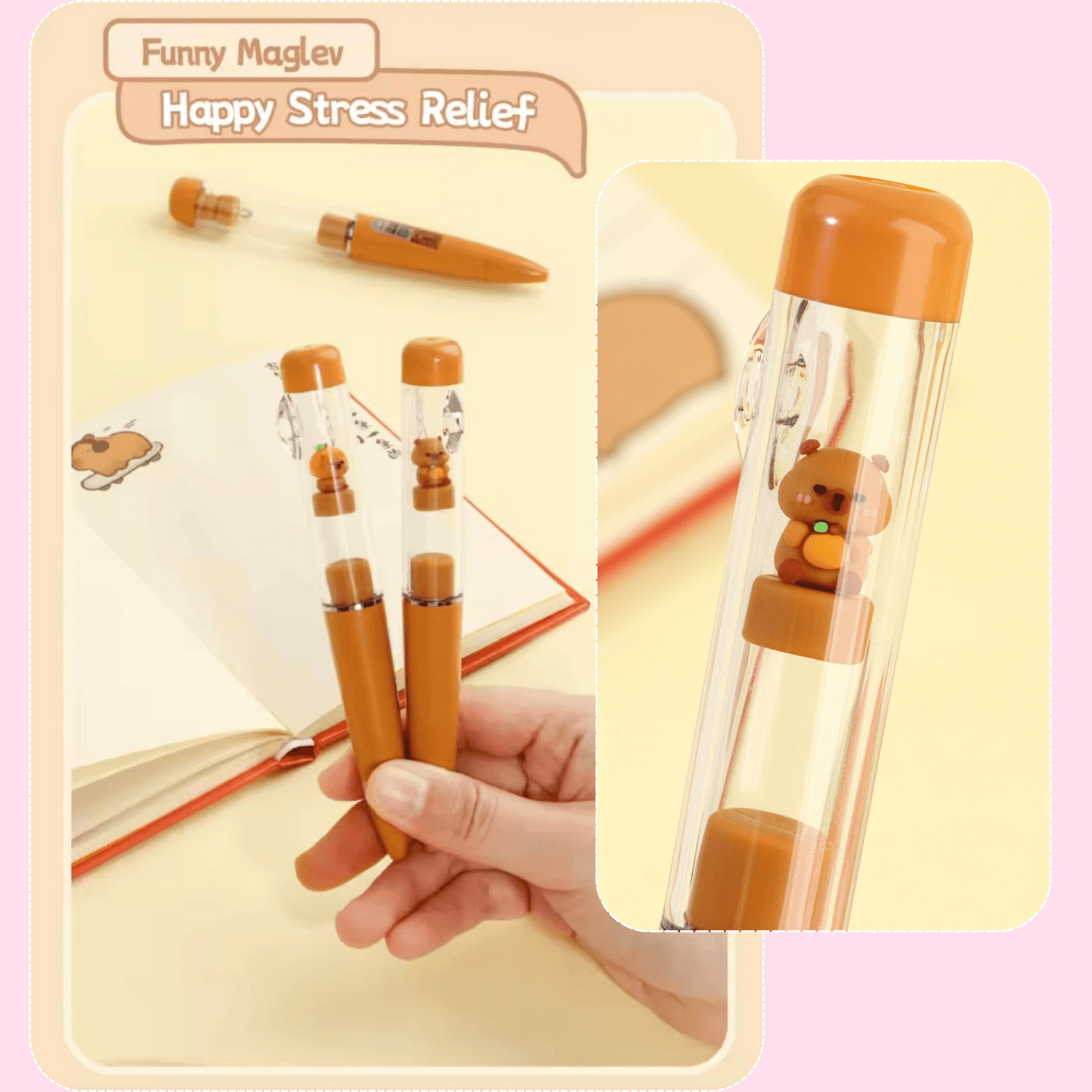 Capybara gel pen floating in air with magnetic barrel - Overrated Korean Beauty & More