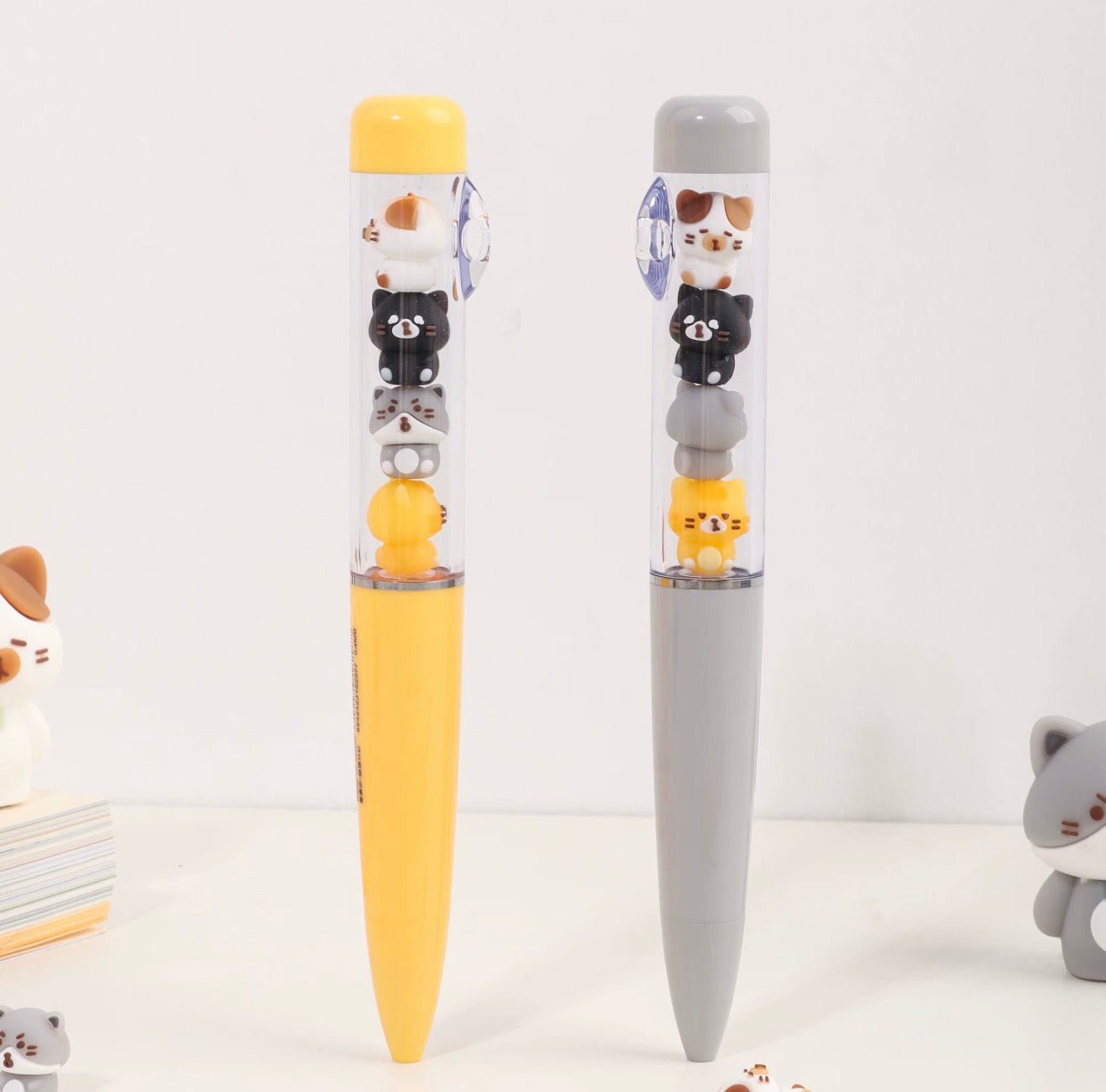 Kawaii gel pen Cats Diary Jenga yellow variant barrel side view - Overrated Korean Beauty & More