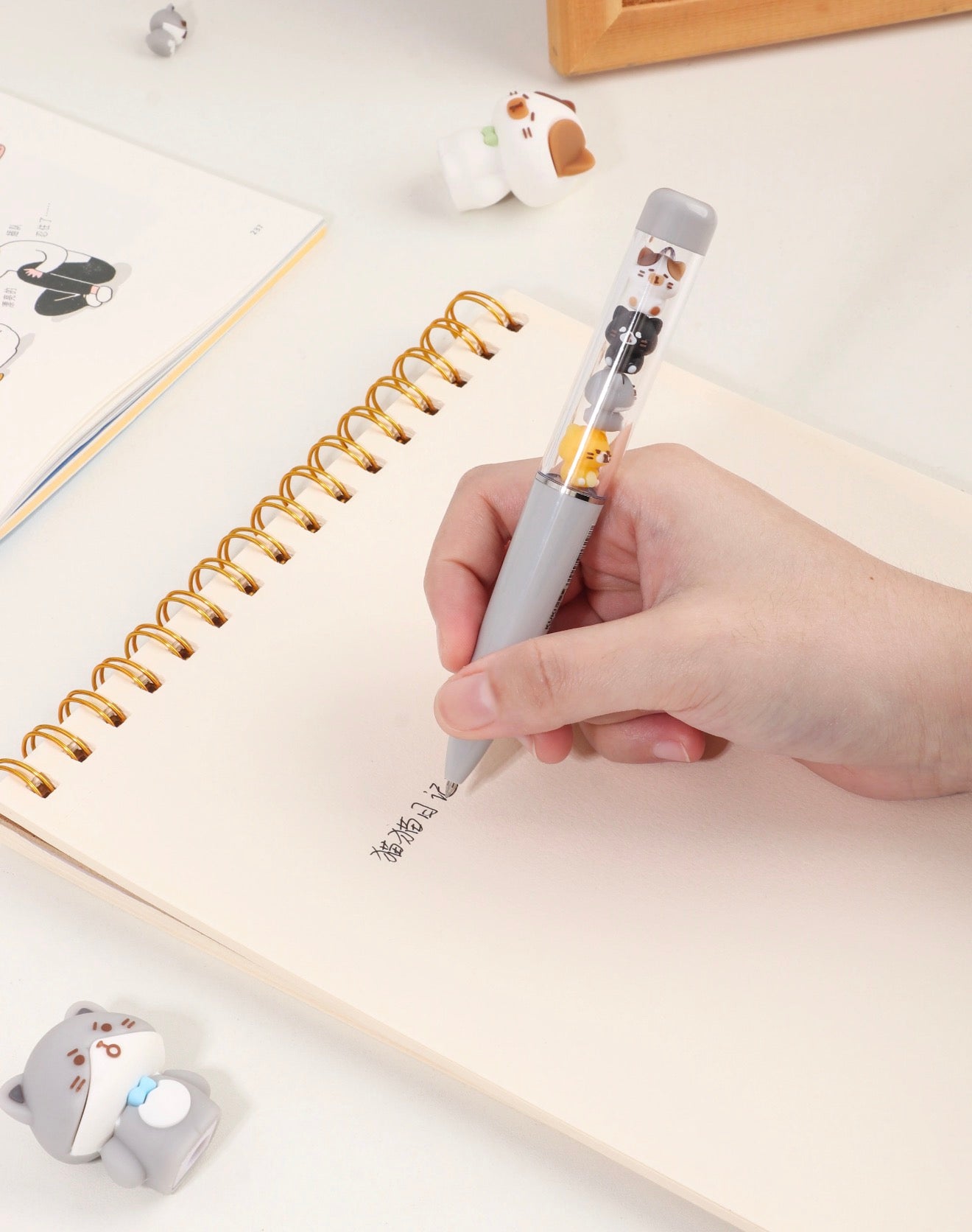 Kawaii gel pen Cats Diary Jenga pink variant stacked inside barrel view - Overrated Korean Beauty & More