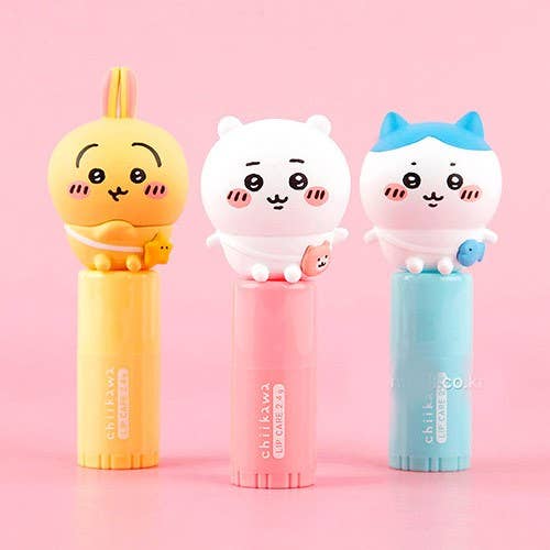 Chiikawa lip balm 3D figure set full collection display - Overrated Korean Beauty & More