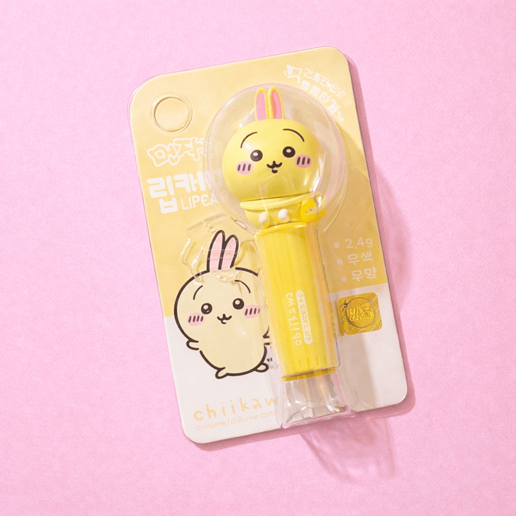 Kawaii lip balm Chiikawa yellow bear character Korean beauty packaging - Overrated Korean Beauty & More