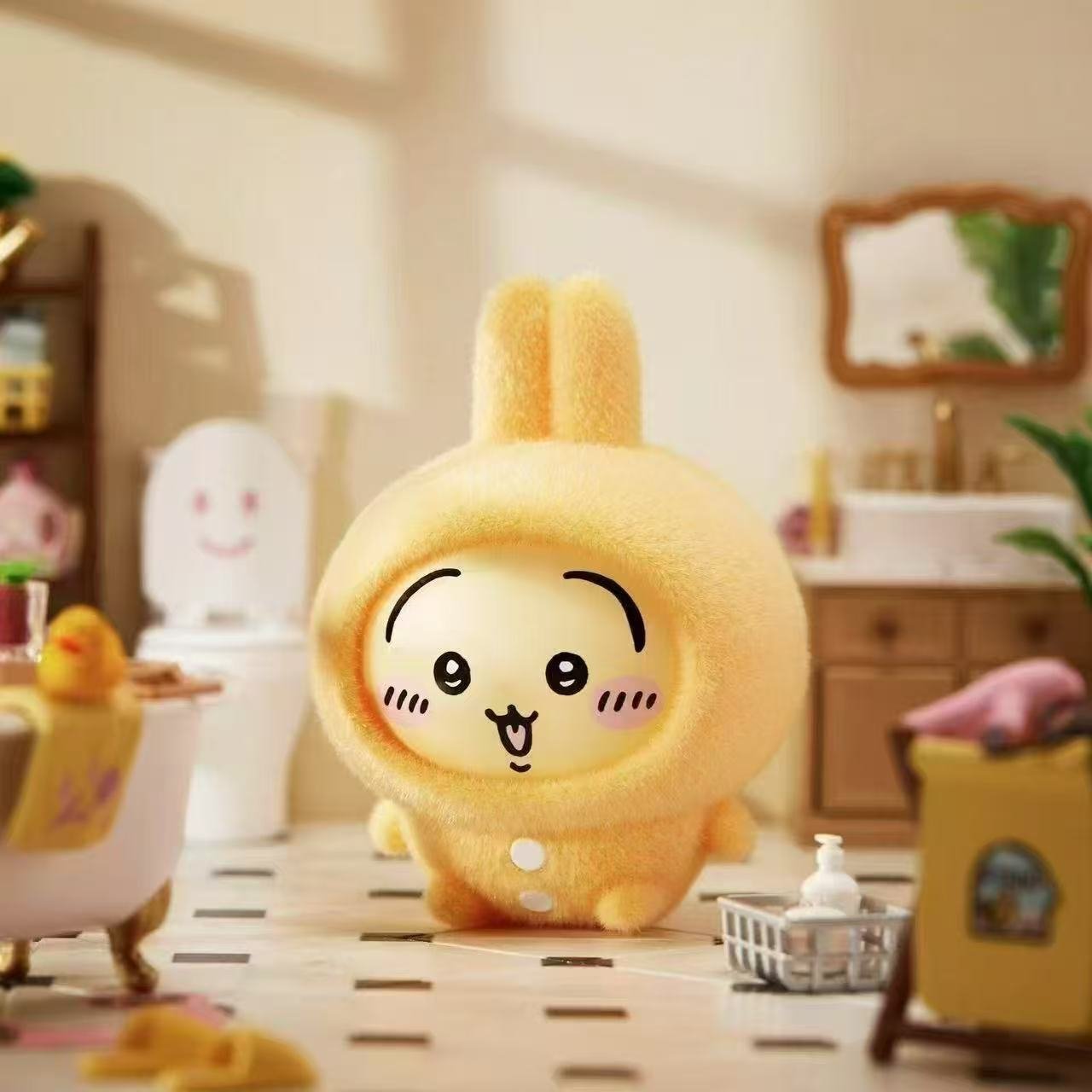 Chiikawa keychain yellow Chiikawa character rotating face plush toy kawaii - Overrated Korean Beauty & More