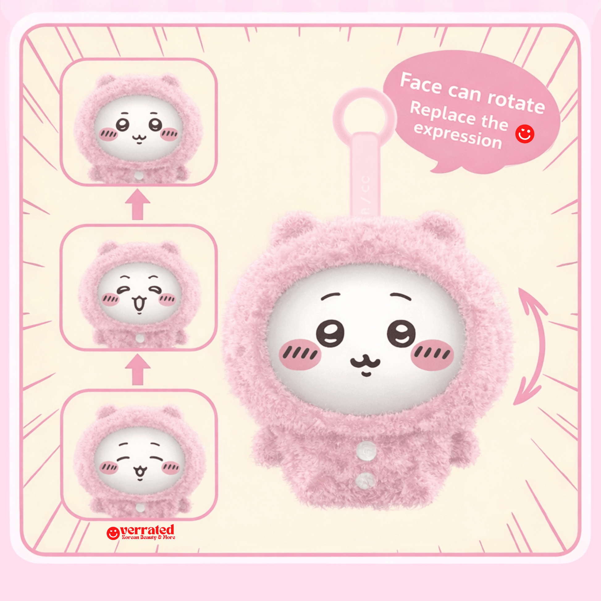 Chiikawa keychain plush bag charm Hachiware rotating face collectible - Overrated Korean Beauty & More