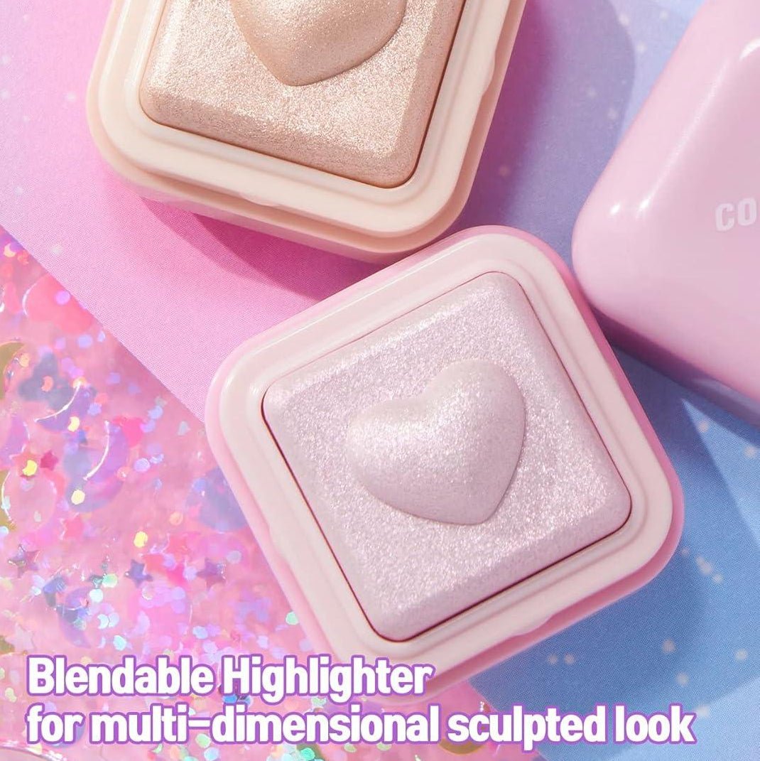 Milk highlighter pink heart compact flat lay Colorgram Korea - Overrated Korean Beauty & More