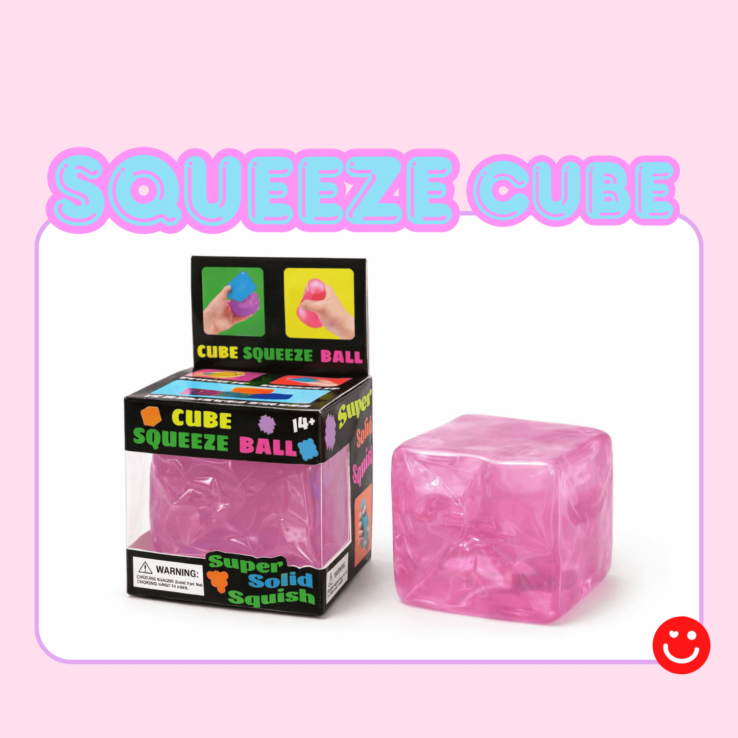 kawaii sensory toy cube squeeze ball side view close-up - Overrated Korean Beauty & More