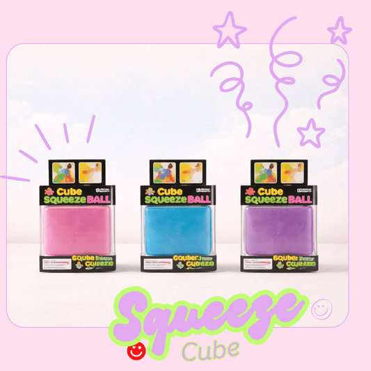 kawaii sensory toy pink cube squeeze ball front view - Overrated Korean Beauty & More