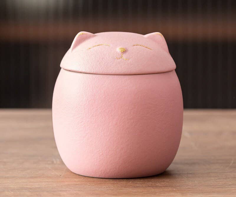 Gohobi Cat tea container storage bottle jar Lucky cat Japane: White