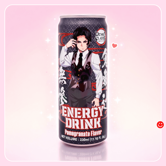 Anime energy drink Demon Slayer pomegranate flavor 330ml can front view - Overrated Korean Beauty & More