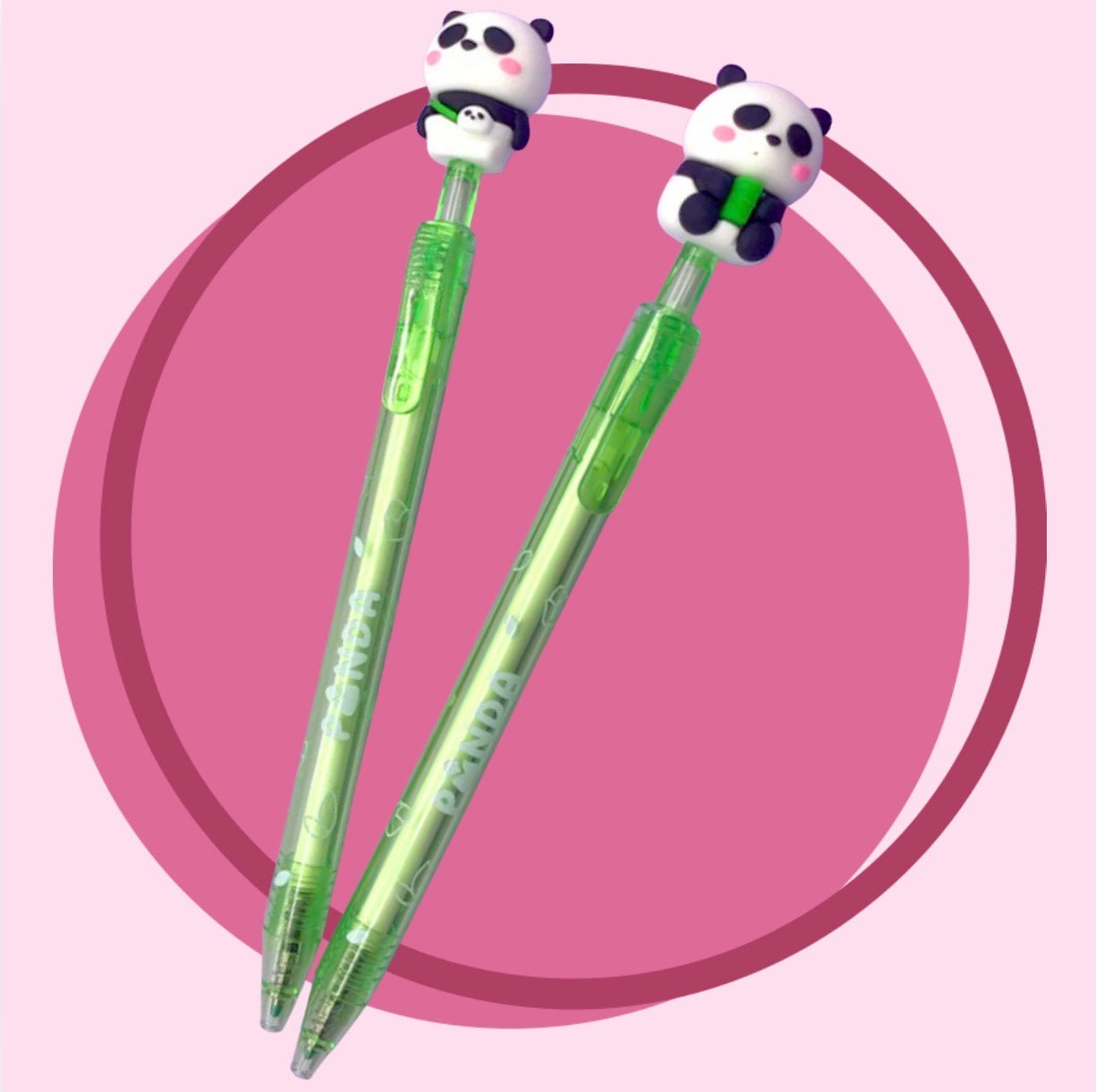 Kawaii gel pen diligent panda bamboo design pink variant back view - Overrated Korean Beauty & More