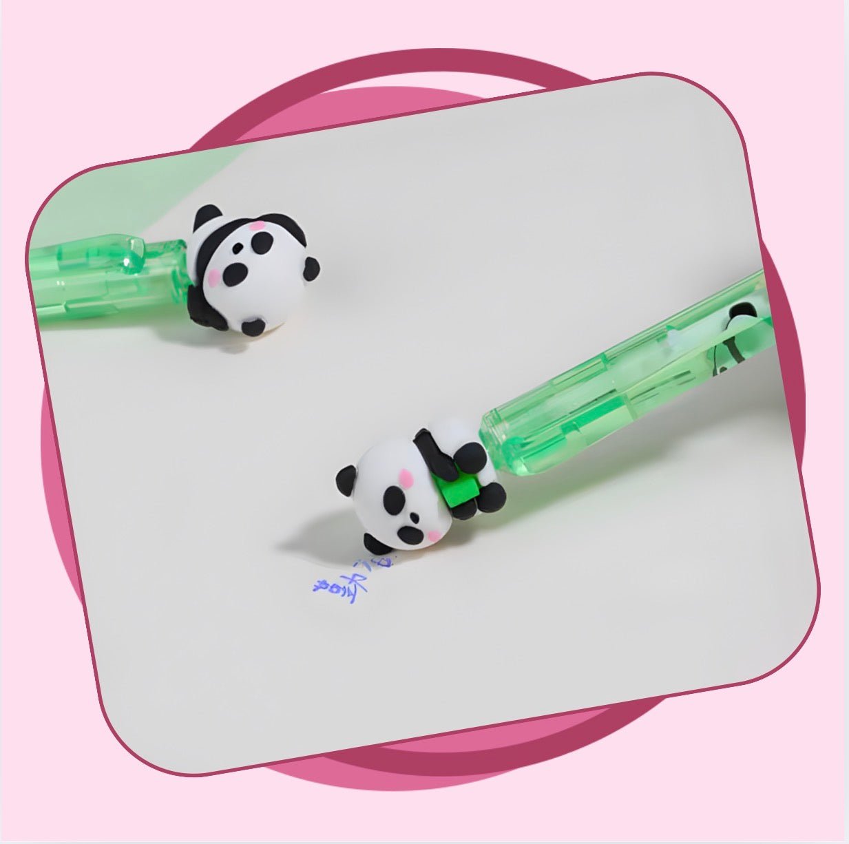 Kawaii gel pen diligent panda character topper close up detail - Overrated Korean Beauty & More