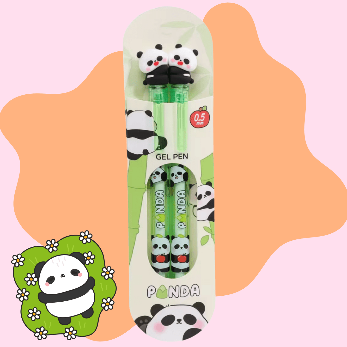 Kawaii panda sharing gel pen set side view pastel green design - Overrated Korean Beauty & More
