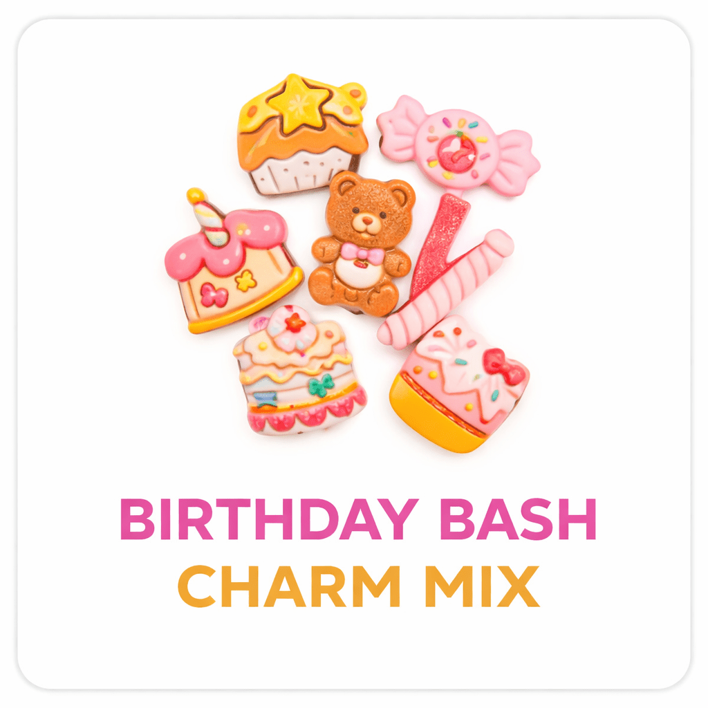 Birthday bash charm mix DIY slime toppings pink and yellow - Overrated Korean Beauty & More
