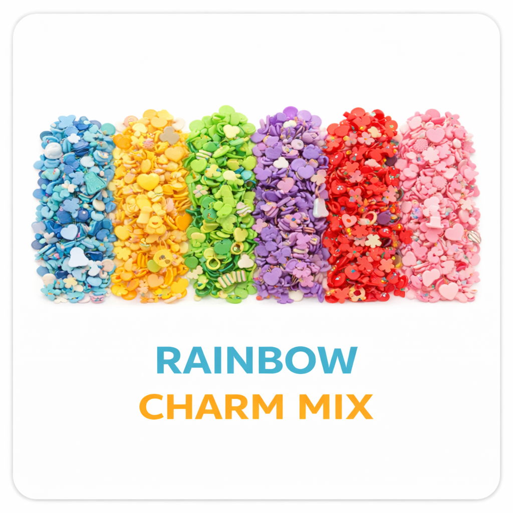 Rainbow charm mix DIY slime toppings bright multicolor sprinkles - Overrated Korean Beauty & More