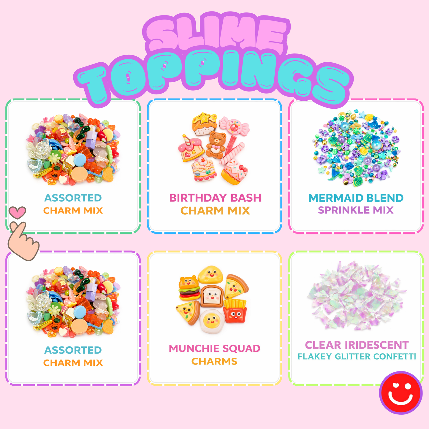 DIY slime toppings colorful loose charm mix flat lay top view - Overrated Korean Beauty & More