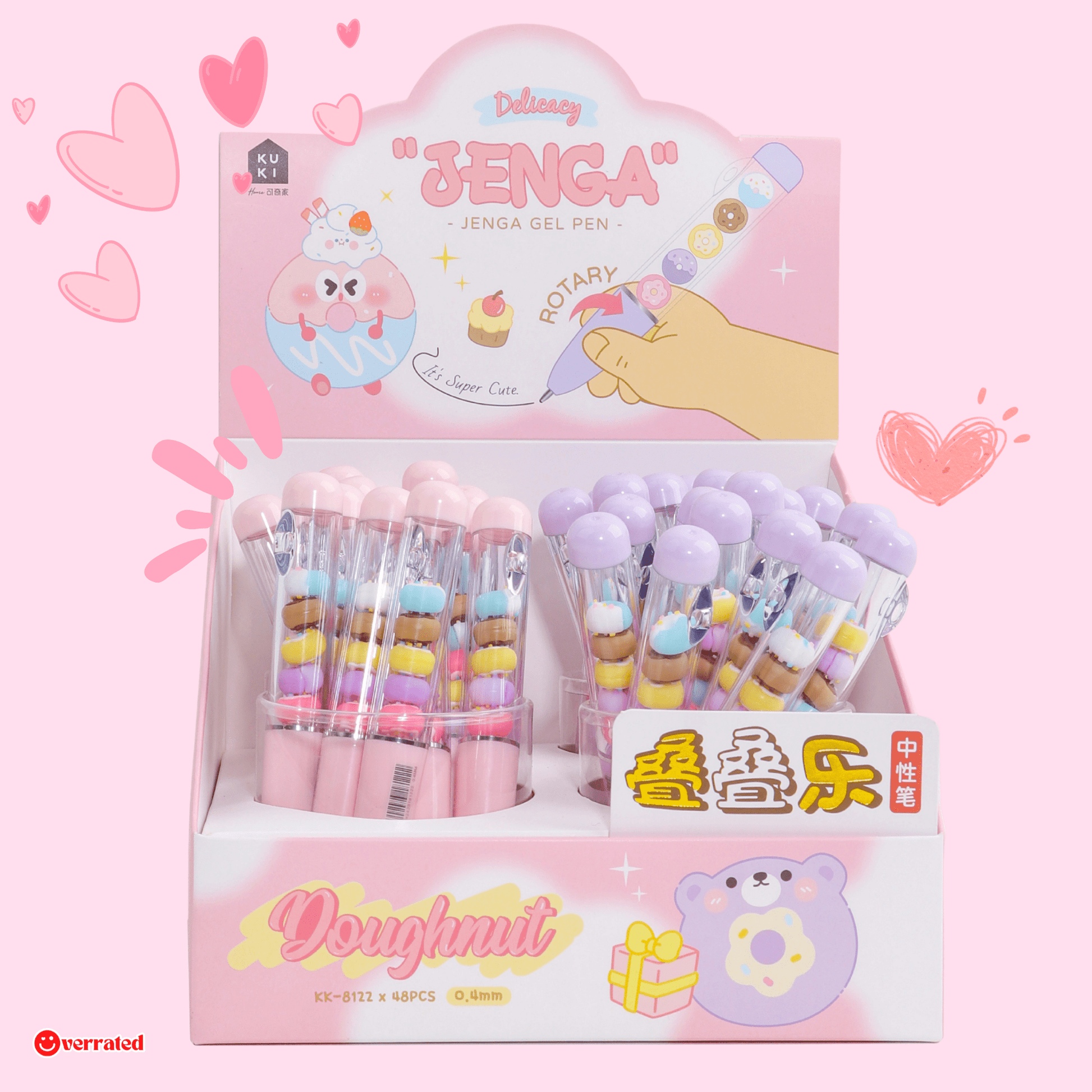 Kawaii doughnut pen with stacking donut charms cute stationery - Overrated Korean Beauty & More