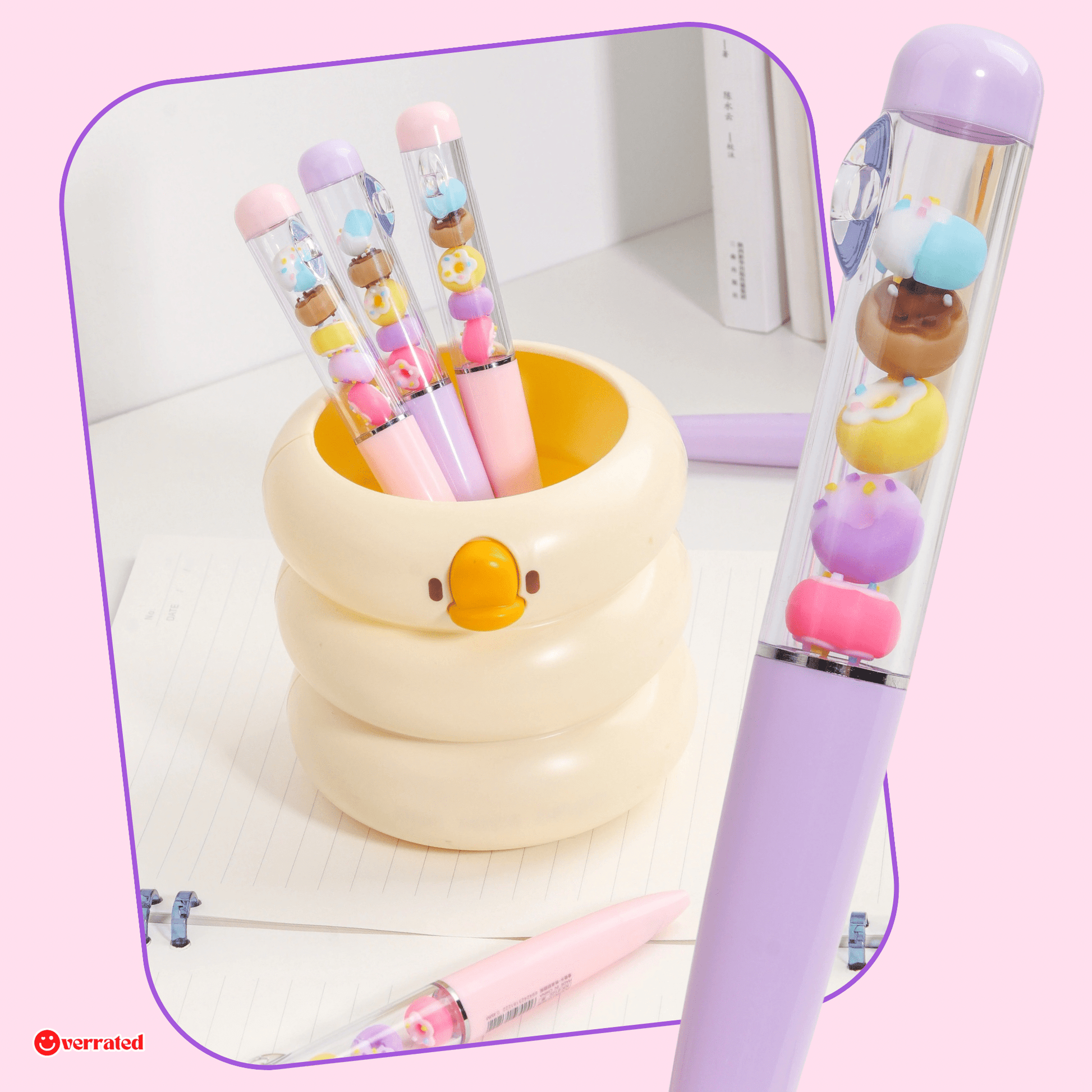 Pastel kawaii doughnut pen jenga gel pen for journaling - Overrated Korean Beauty & More