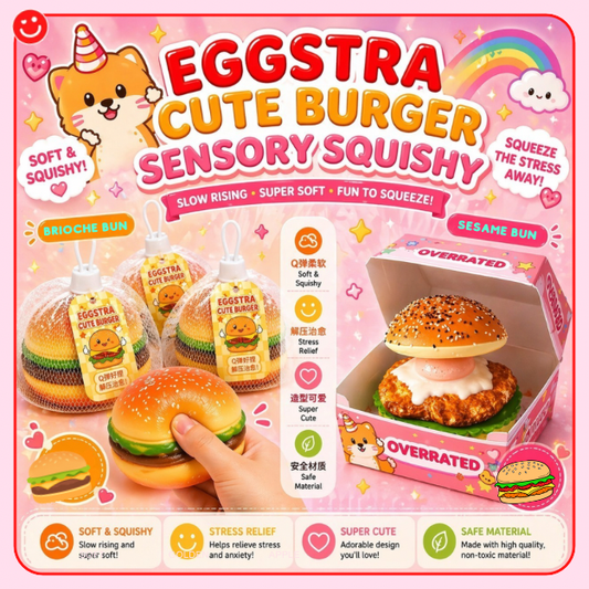 Kawaii squishy toy burger shape slow-rise sensory squeeze - Overrated Korean Beauty & More