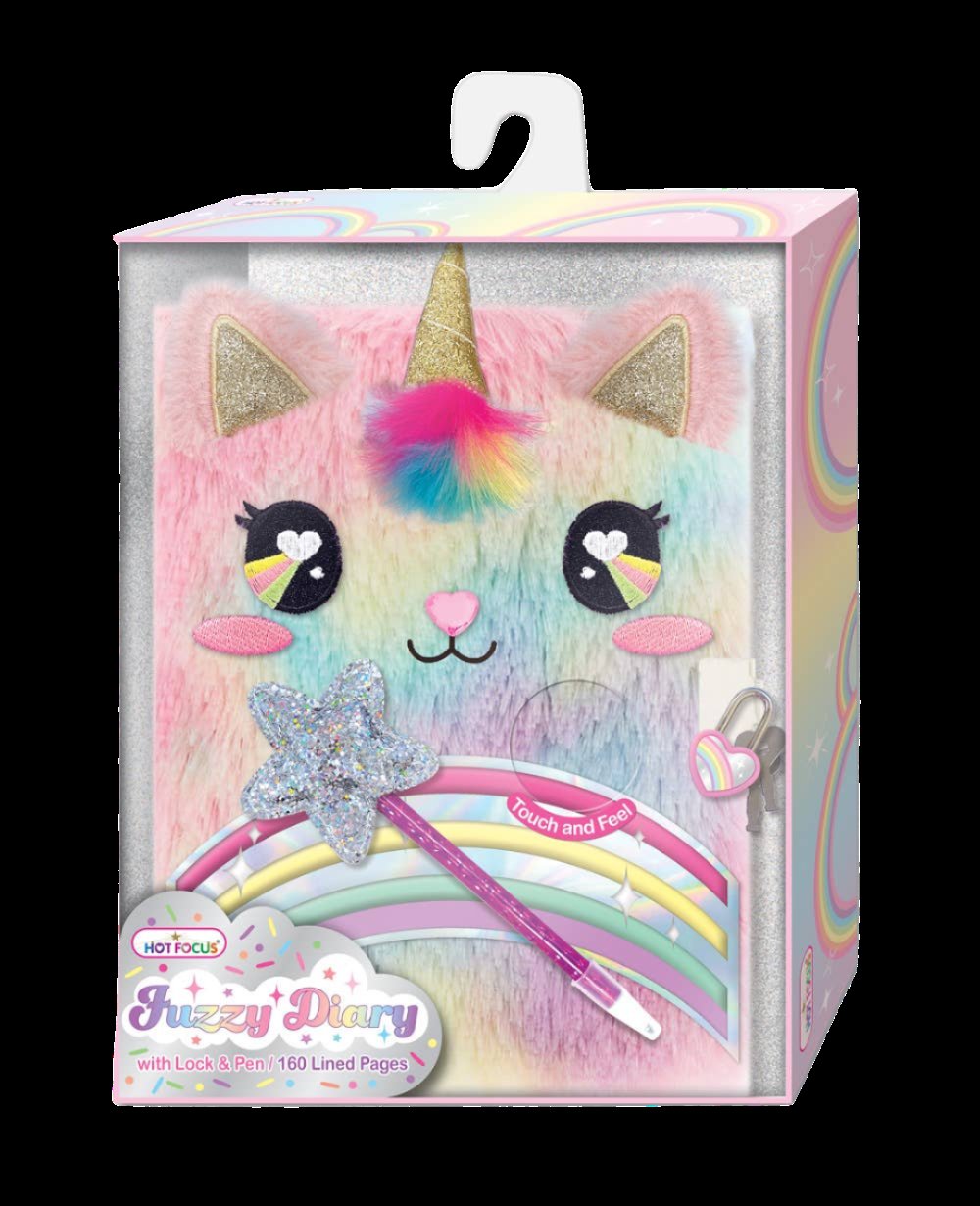 Fuzzy Kawaii Rainbow Diary with Pen & Lock