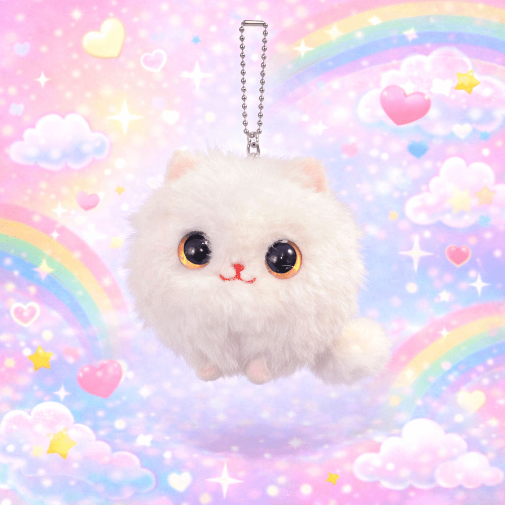 Cat plush keychain fluffy kitty wind-up spin tail kawaii bag charm pastel - Overrated Korean Beauty & More
