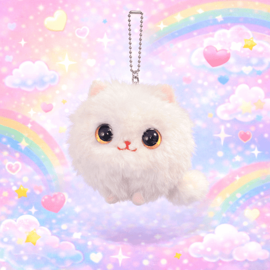 Cat plush keychain fluffy kitty wind-up spin tail kawaii bag charm pastel - Overrated Korean Beauty & More