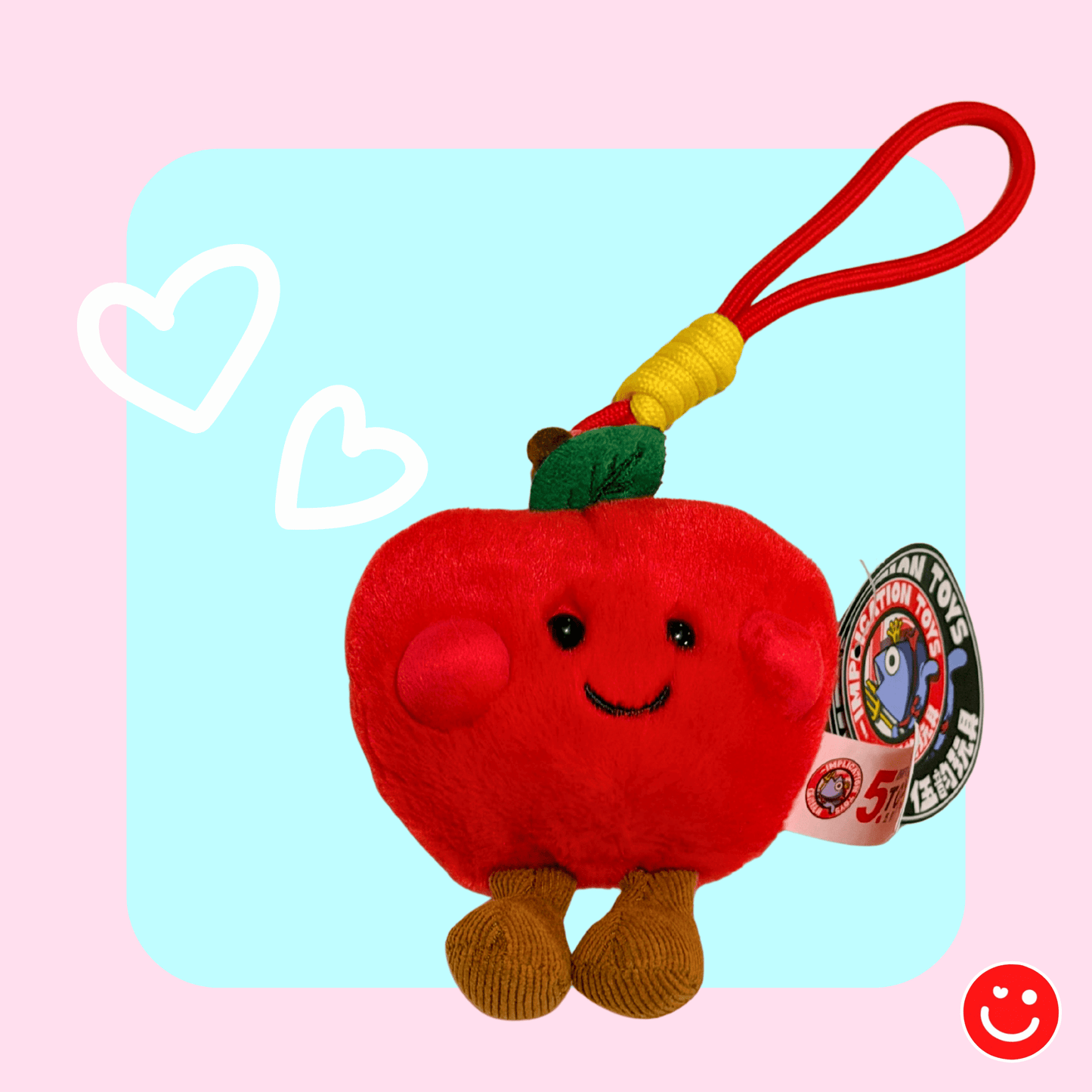 kawaii plush keychain fruit friends apple buddy red close up front view - Overrated Korean Beauty & More