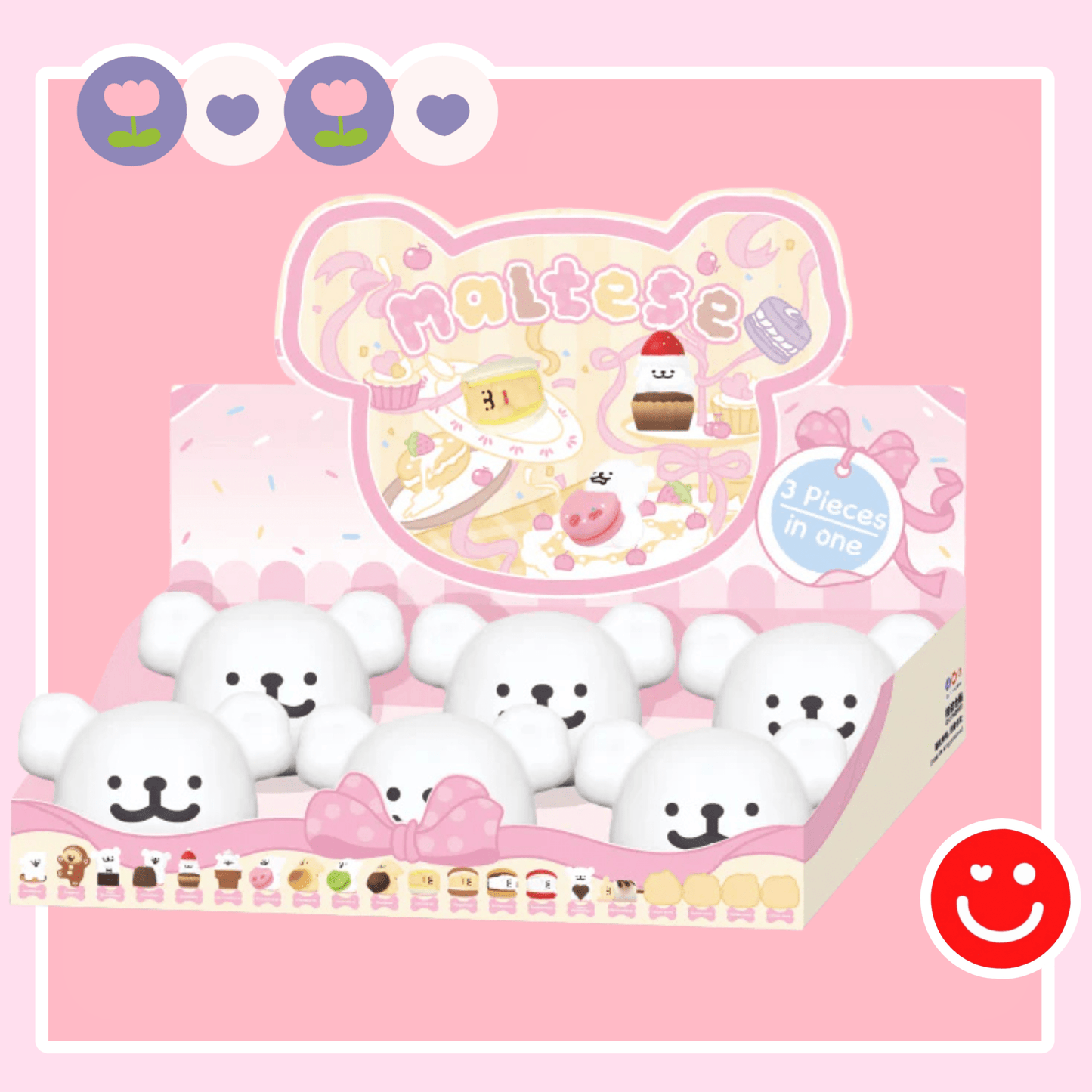 Funism blind box Maltese puppy pink bow outfit sitting pose - Overrated Korean Beauty & More