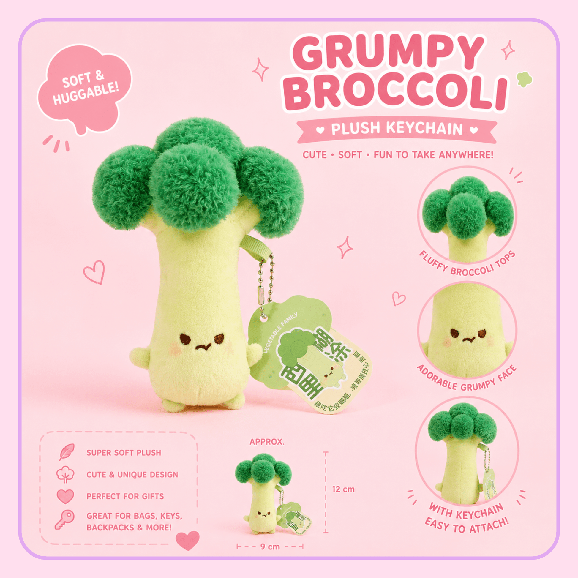 Grumpy Broccoli Plush Keychain - OVERRATED