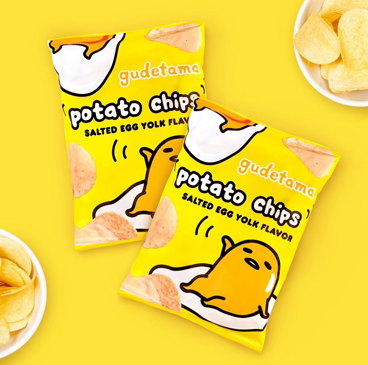 Gudetama salted egg yolk chips close up crispy snack - Overrated Korean Beauty & More