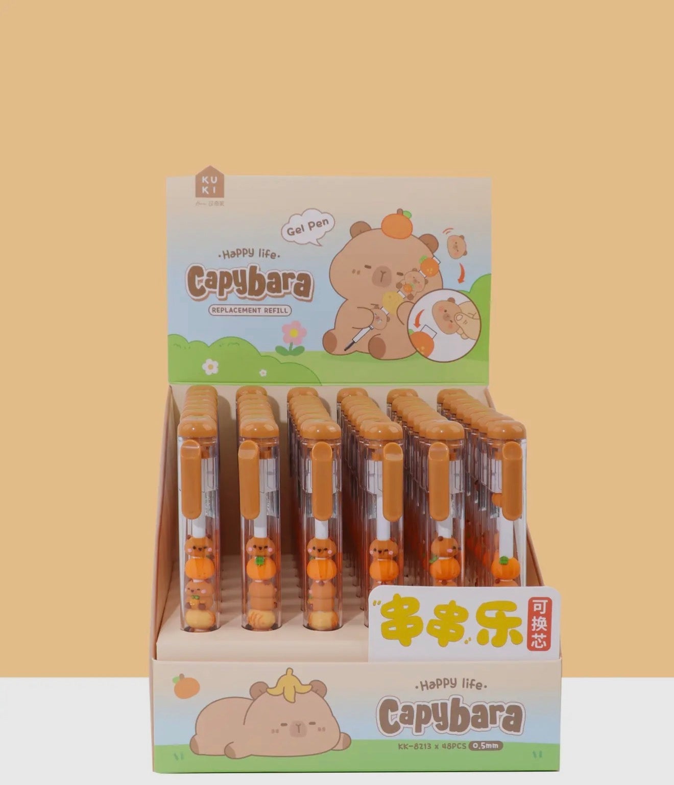 Kawaii capybara gel pen with stacked design in clear barrel - Overrated Korean Beauty & More