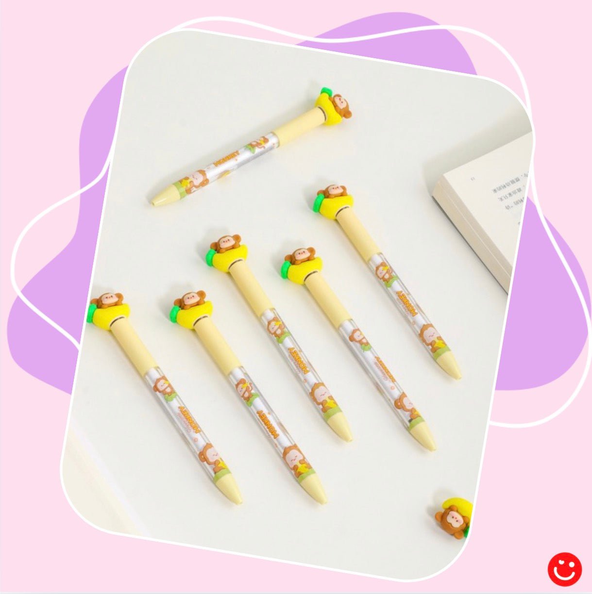 Kawaii gel pen adorable monkey on banana novelty stationery gift - Overrated Korean Beauty & More